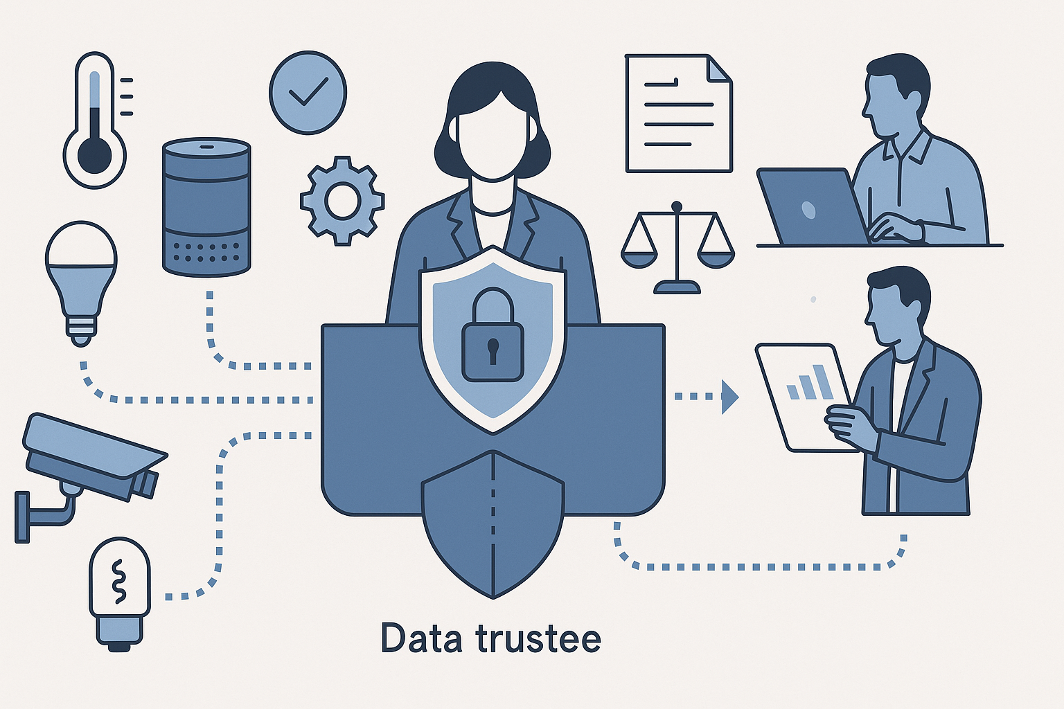 Illustration: Rolle des Datentreuhänders als vertrauenswürdiger Intermediär in IoT-Projekten