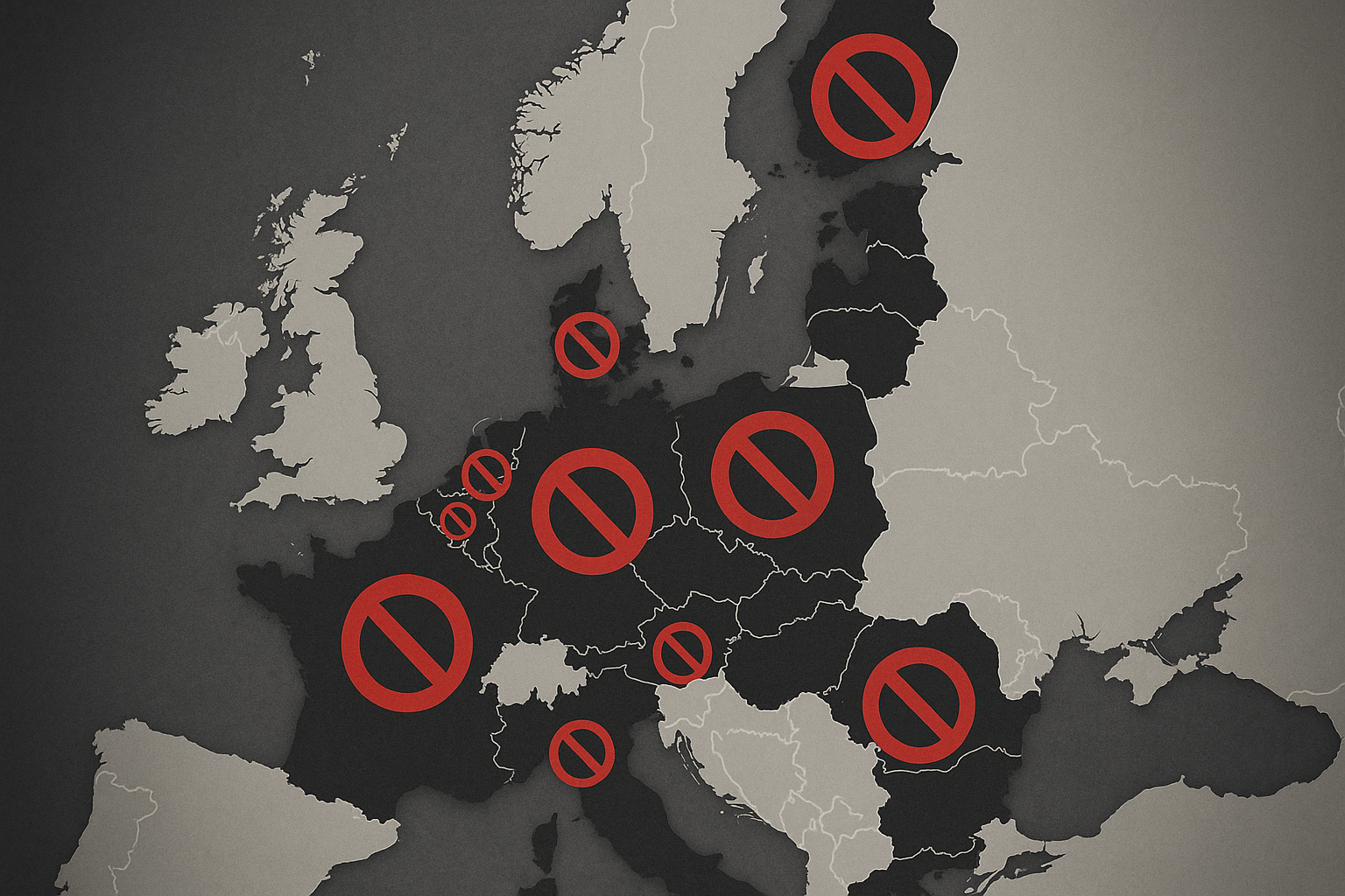 Karte oder Liste der EU-Länder Deutschland, Österreich, Niederlande, Polen, Finnland, Irland, Luxemburg, die die Chatkontrolle blockieren.