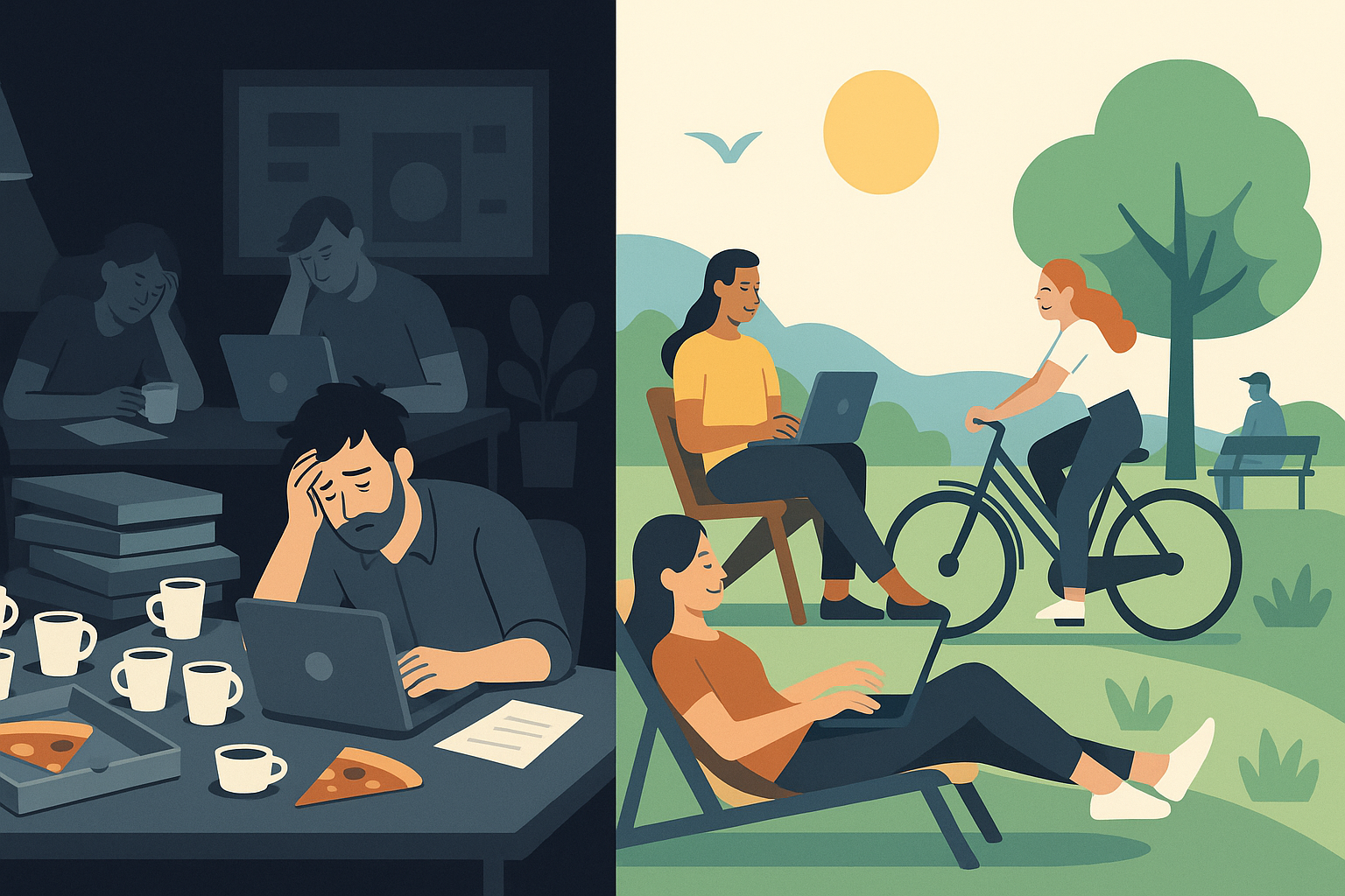 Vergleich: Hustle Culture vs. Work-Life-Balance im Startup