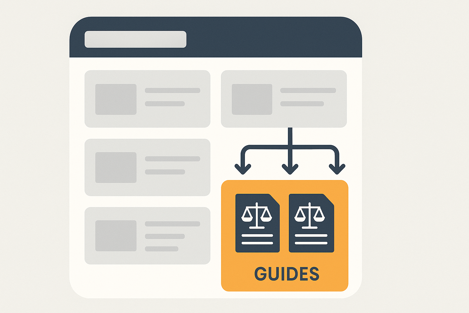 Infografik: Struktur der Guides-Sektion in der Wissensdatenbank von itmedialaw.com