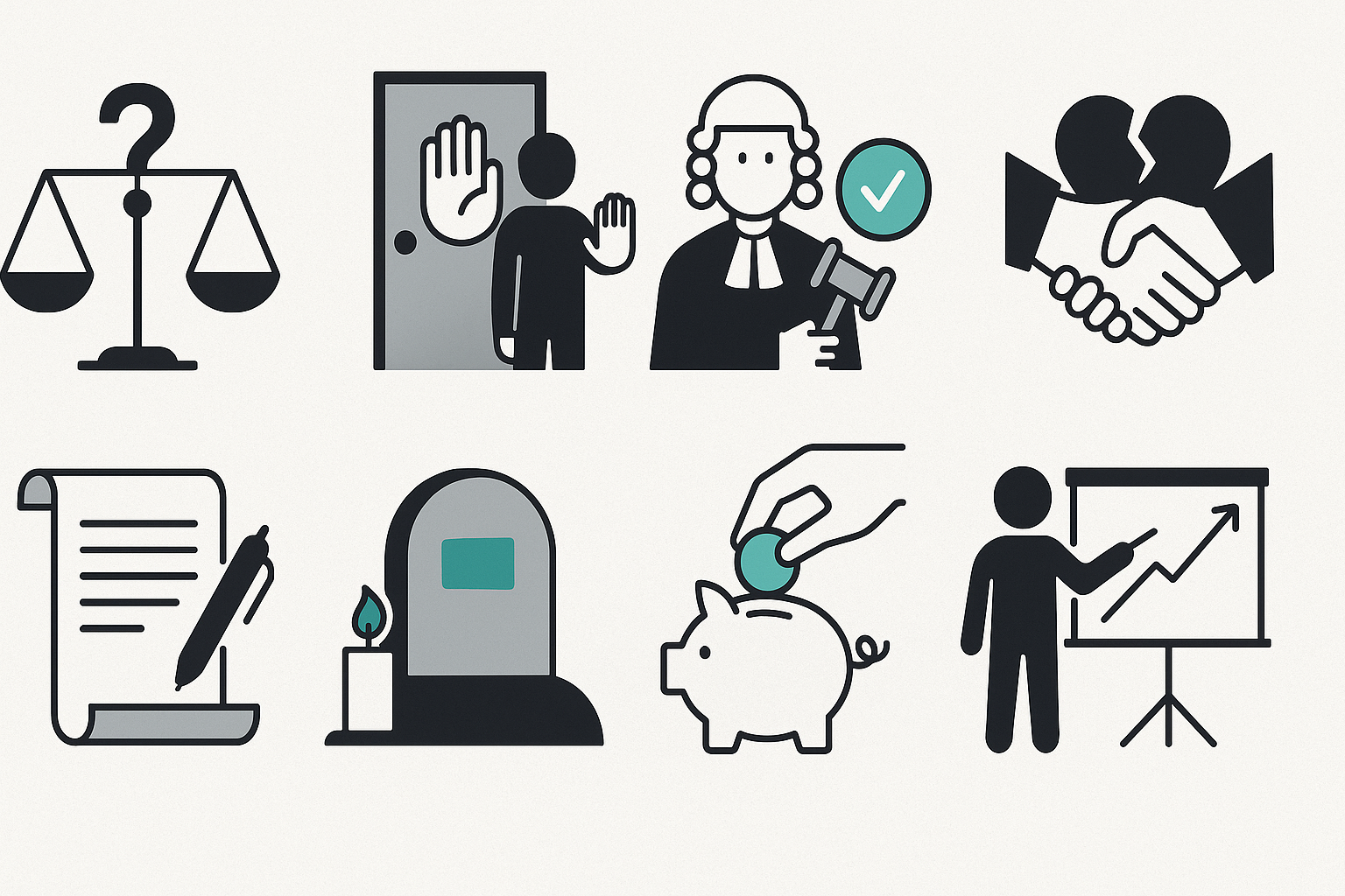 Illustration der 8 lateinischen Rechtsbegriffe mit Beispielen