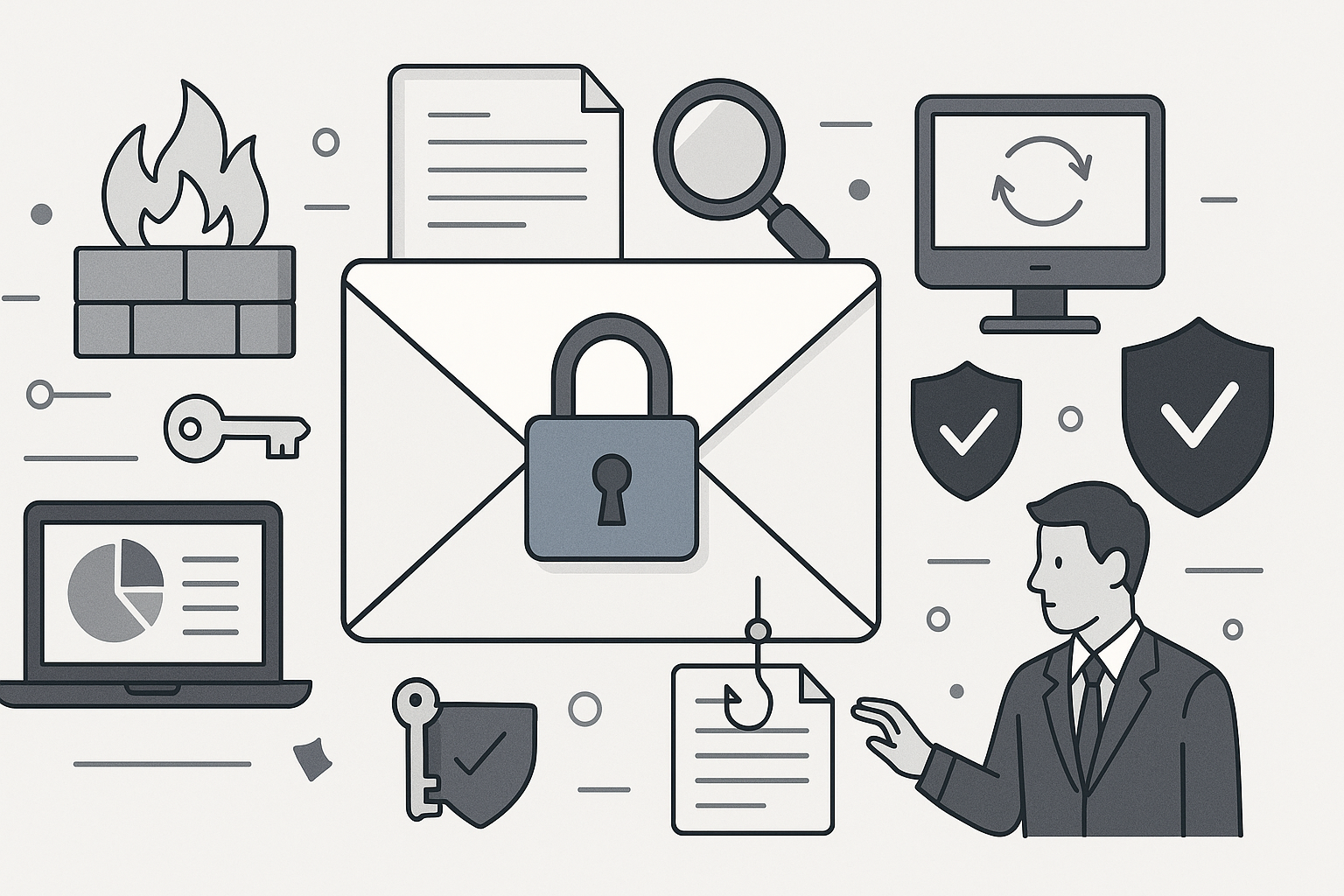 Illustration: Empfohlene Sicherheitsmaßnahmen für E-Mail-Verkehr und Datenschutz