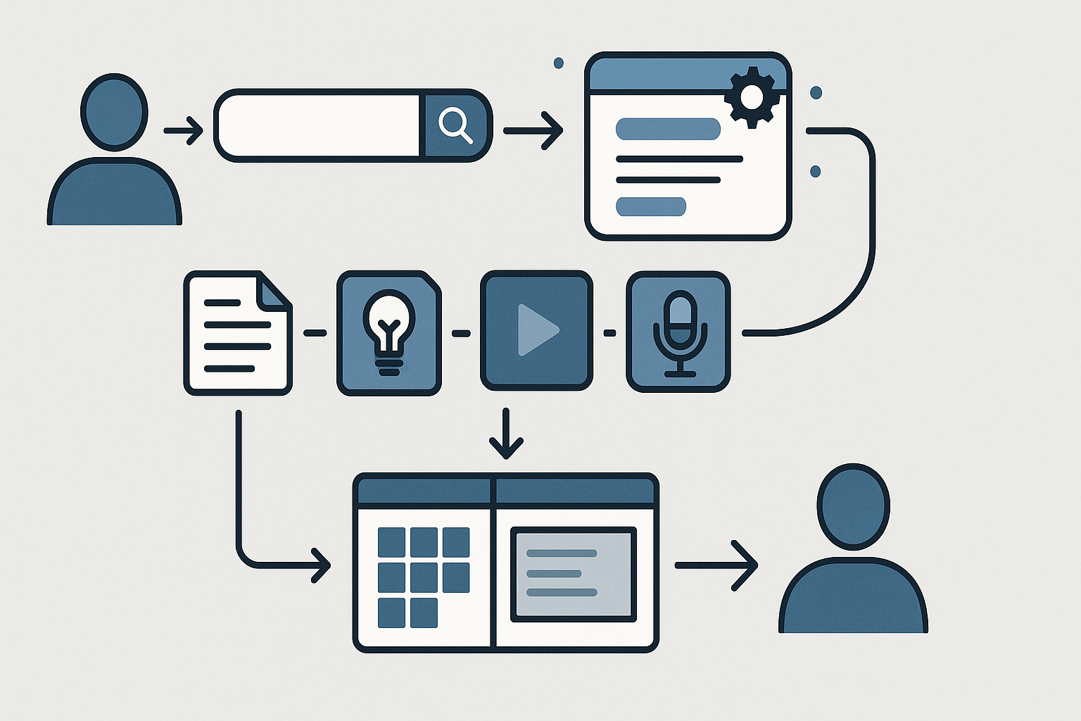 Flussdiagramm der optimierten Nutzerführung auf itmedialaw.com durch verbesserte Suche und Navigation