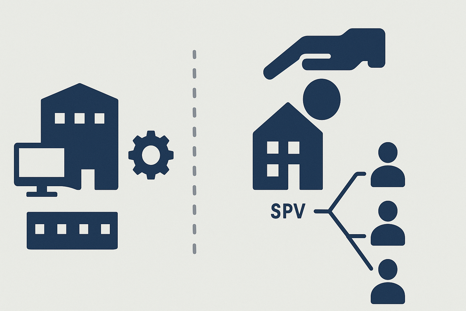 Schematische Darstellung der Struktur einer Projektgesellschaft (SPV) im Verhältnis zum Hauptunternehmen.