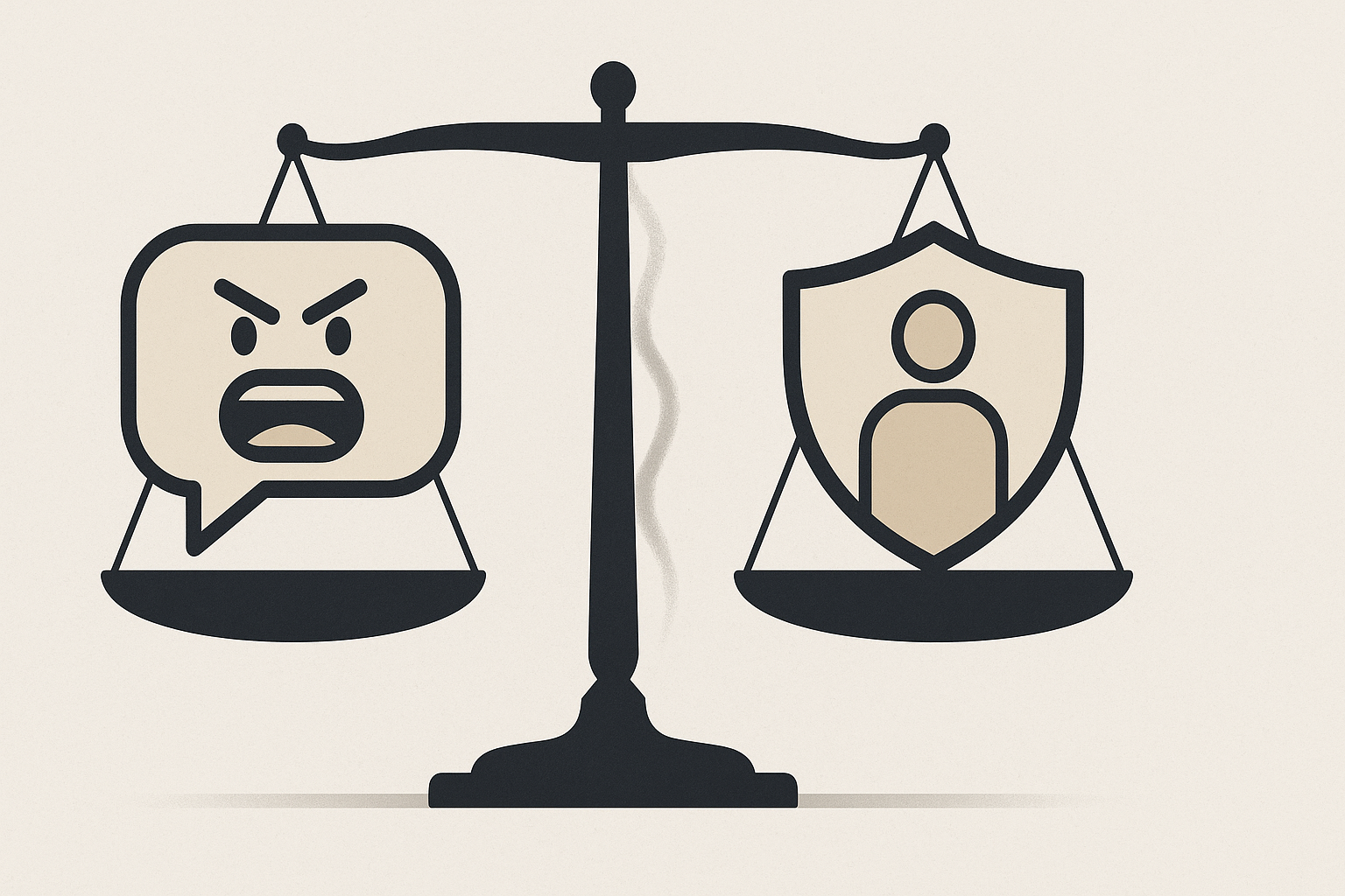 Illustration: Abwägung zwischen Meinungsfreiheit und Persönlichkeitsrechten bei Rage Baiting