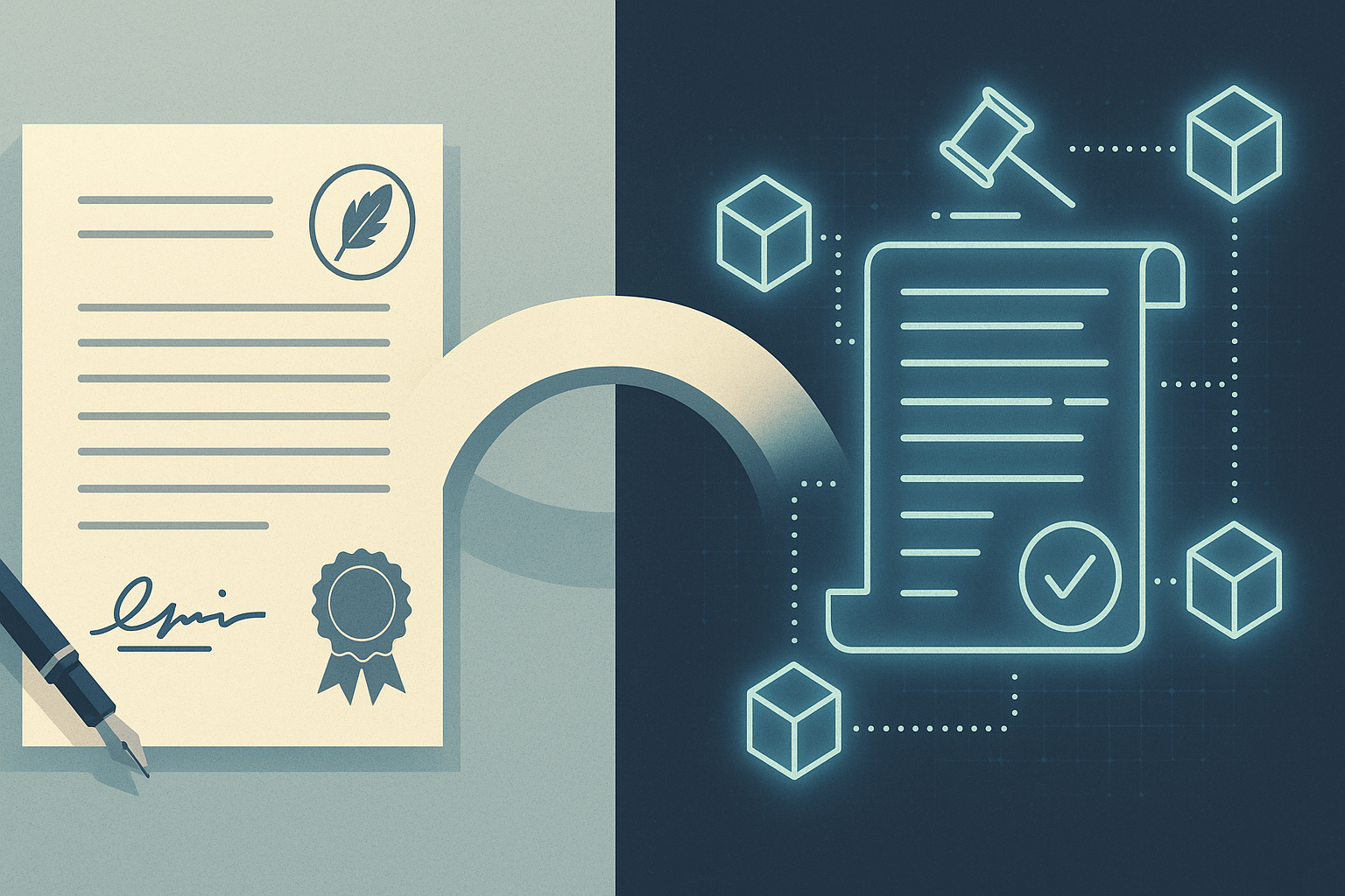 Illustration hybrider Vertragsstrukturen mit Smart Contracts