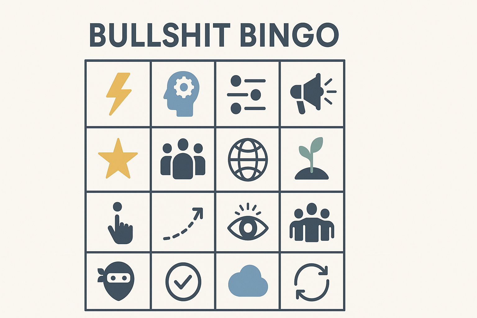 Bullshit-Bingo-Brett mit typischen Startup-Buzzwords
