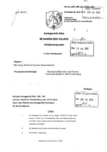 Beispiel eines gefälschten Versäumnisurteils, das per E-Mail versendet wird.
